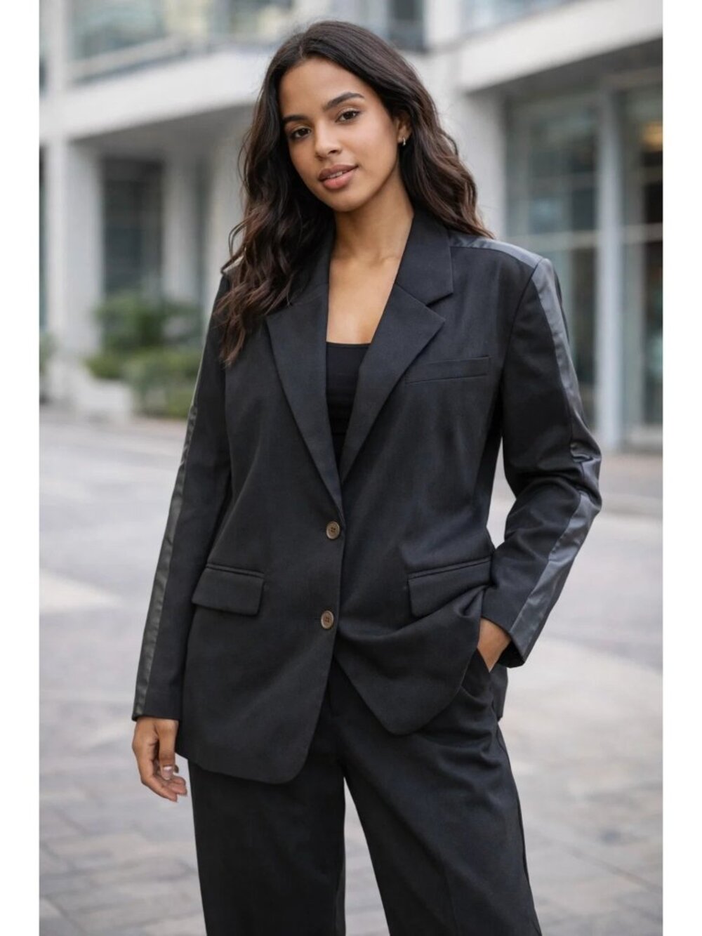 Future Collective Large Women's Black Single Breasted Two Button Blazer Jacket
